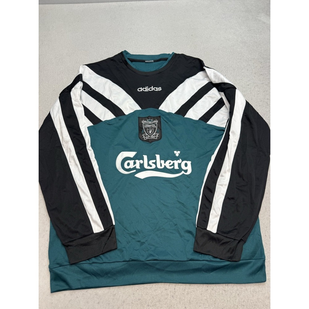 Liverpool Jersey Mens 2XL Green Soccer Adidas Carlsberg Long Sleeve 90s style